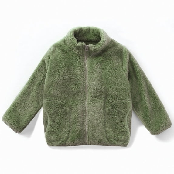 WOLLED 4-15Y Kids Boys Girls Fleece Jackets Youth Coral Velvet Zipper Tops Middle Large Children's Fall Winter Padded Casual Coats Outerwear