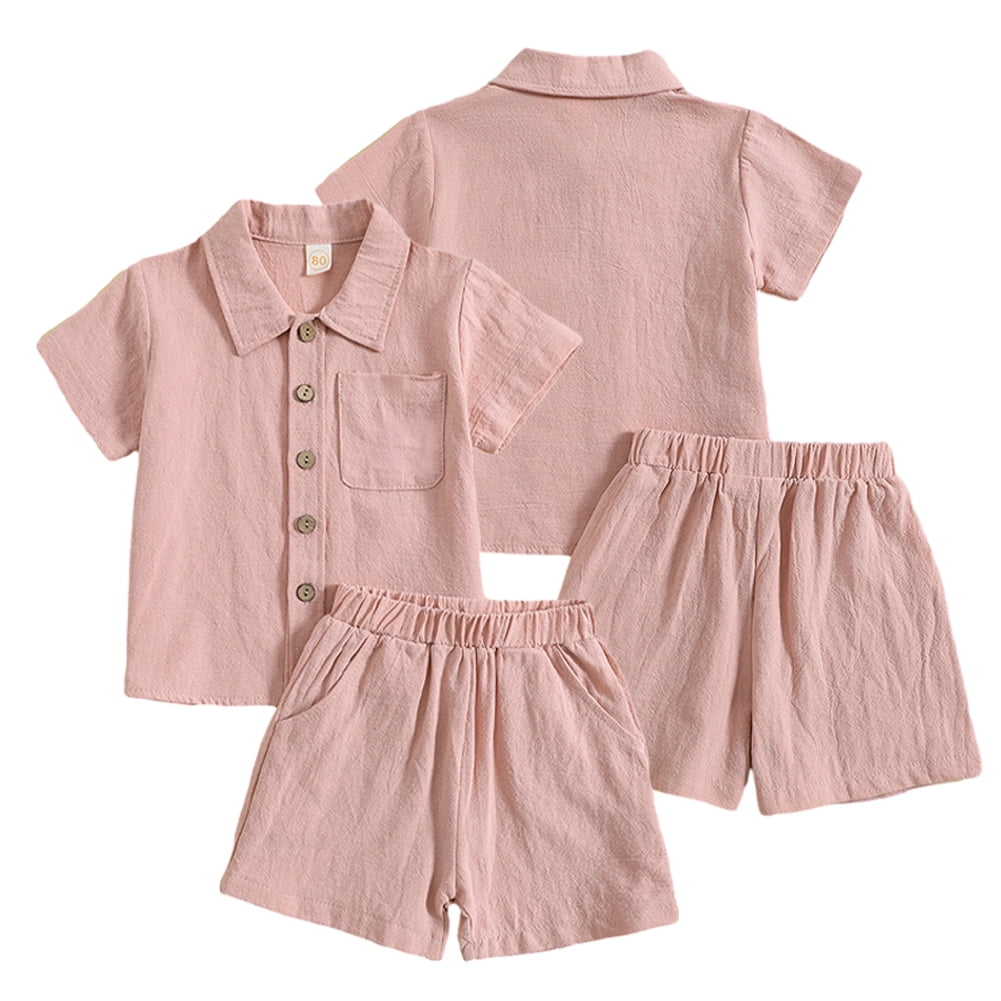 Button-Front Cotton & Linen Shorts Set