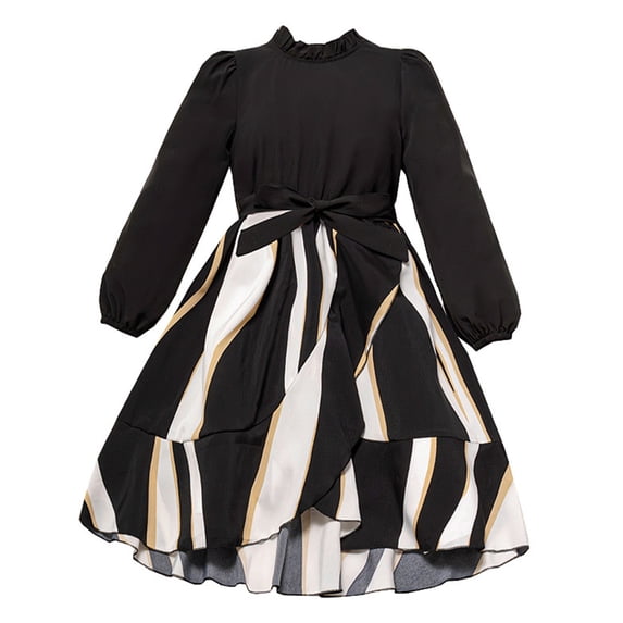 WOLLED 8-12 Years Girls Plicing Dress Kids Casual Dresses Long Sleeve Princess Dresses Party Gown