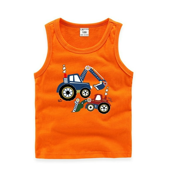 WOLLED Baby Boys' Cotton Tank Tops,Summer Lightweight Digger Print Sleeveless Top for Toddler Kids 1-8 Years Old
