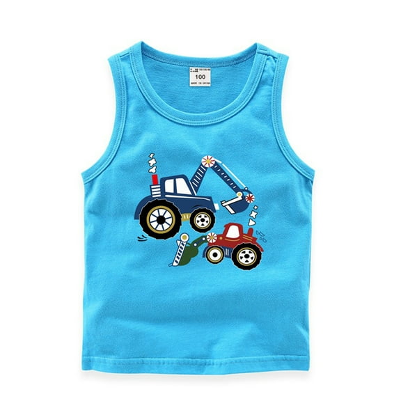 WOLLED Baby Boys' Cotton Tank Tops,Summer Lightweight Digger Print Sleeveless Top for Toddler Kids 1-8 Years Old