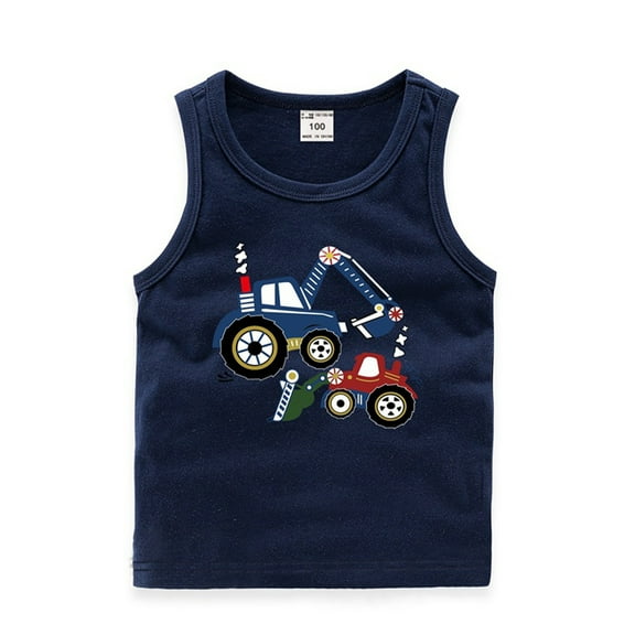 WOLLED Baby Boys' Cotton Tank Tops,Summer Lightweight Digger Print Sleeveless Top for Toddler Kids 1-8 Years Old