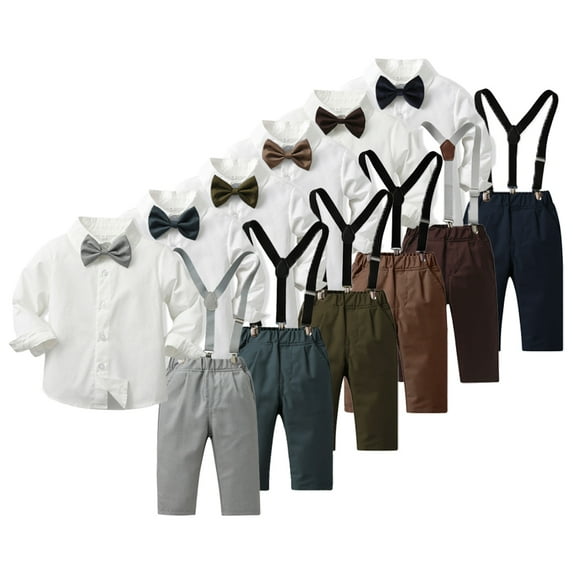 WOLLED Baby Boys Gentleman 3 PCS Suit for Toddler Infant 6 Months to 12 Years Toddler Dress Suits Boys Shirt with Bowtie + Suspender Pants for Wedding Party Dress