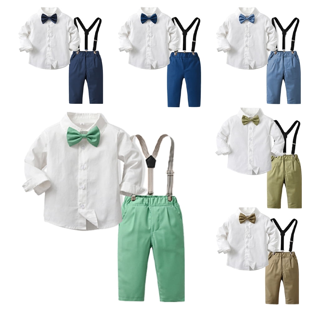Toddler Boy Dress Suit Set - 4-Piece Gentleman Outfit With Bowtie, Suspenders & Shirt, Sizes 6M-6Y