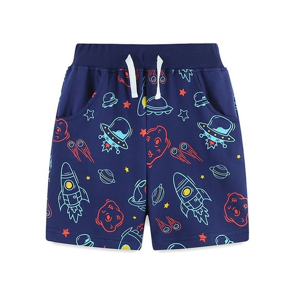 WOLLED Baby Boys Space Shorts for Toddler Kids 2-7 Years Old,Summer Casual Space Shorts,Kids Short with Two Pockets