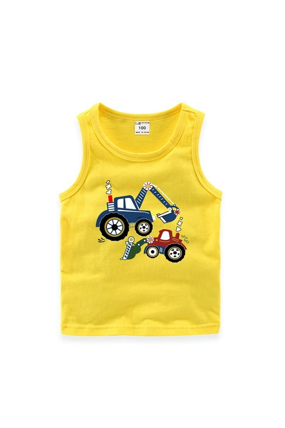 Baby Boys Summer Vest Shirt Top,Kids Toddler Sleeveless Digger Print Vest Undershirt for 1-8 Years Old