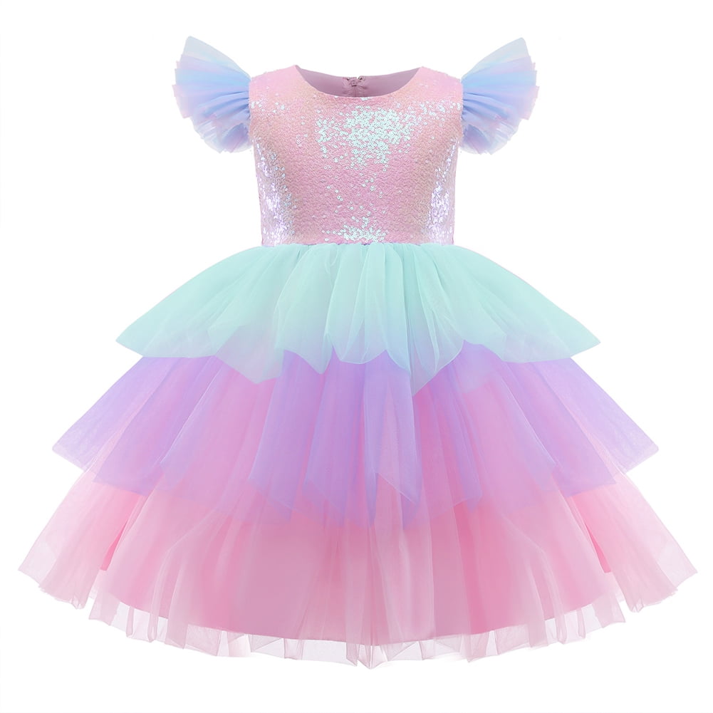 White Sequins Tulle Knee-length 1st Birthday Party Dress