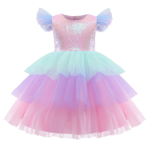 WOLLED Baby Girl Sequins Dress Toddler Flower Girl Sleeveless Princess Tutu Dresses Party Wedding Gown Sparkle Tulle Cake Skirt Dress 2-6T
