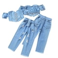 thumbnail image 1 of WOLLED Baby Girls Denim Off-Shoulder Crop Tops+high Waist Ripped Jeans Pants 2PCS Toddler Summer Distressed Denim Pants Jeans Outfits for 2-7 Years Old, 1 of 9