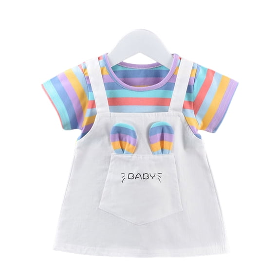WOLLED Baby Girls Striped Dresses Patchwork One-Piece Dresses Back Dress for Toddler 1-5 Years Old