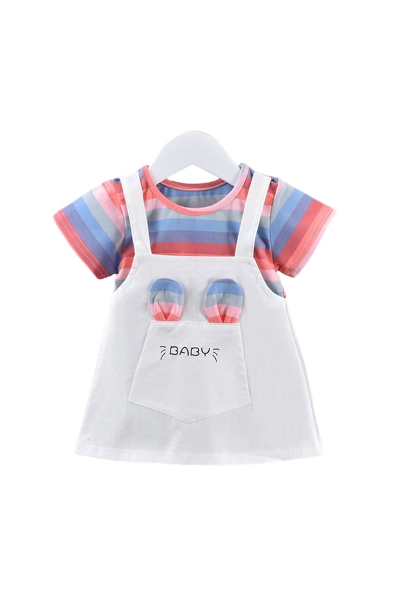 Baby Girls Striped Dresses Patchwork One-Piece Dresses Back Dress for Toddler 1-5 Years Old