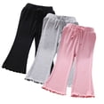 thumbnail image 1 of WOLLED Baby Girls Summer Ribbed Flare Leggings Pants Toddler Spring Knit Bell Bottoms Solid Color Elastic Waist Ruffle Leggings Flared Cotton Pants Trousers for 1-6Y, 1 of 11