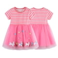 thumbnail image 1 of WOLLED Baby Girls Summer Short Sleeve Tulle Dress Toddler Casual Cotton Dressed Stripe Party Tutu Sundress Skirt for Kids Toddler 2-7 Years Old, 1 of 10