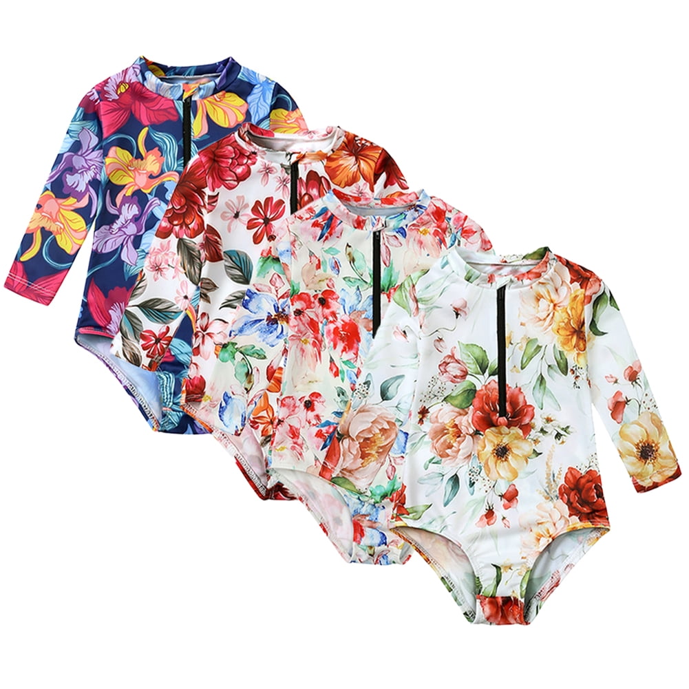 WOLLED Baby Girls Swimsuit Newborn UPF 50+ Rash Guard One Piece Zipper
