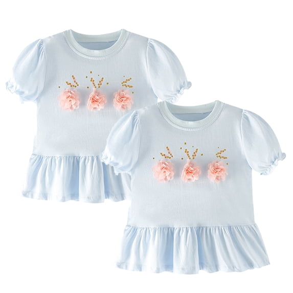 WOLLED Baby Kids Girls Casual T-Shirt Crewneck Short Sleeve Tees for 1-8 T Toddler Cotton Fashion Pullover Shirt