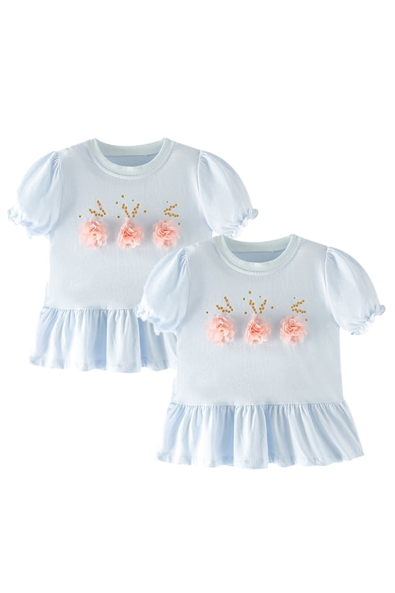 Baby Kids Girls Casual T-Shirt Crewneck Short Sleeve Tees for 1-8 T Toddler Cotton Fashion Pullover Shirt