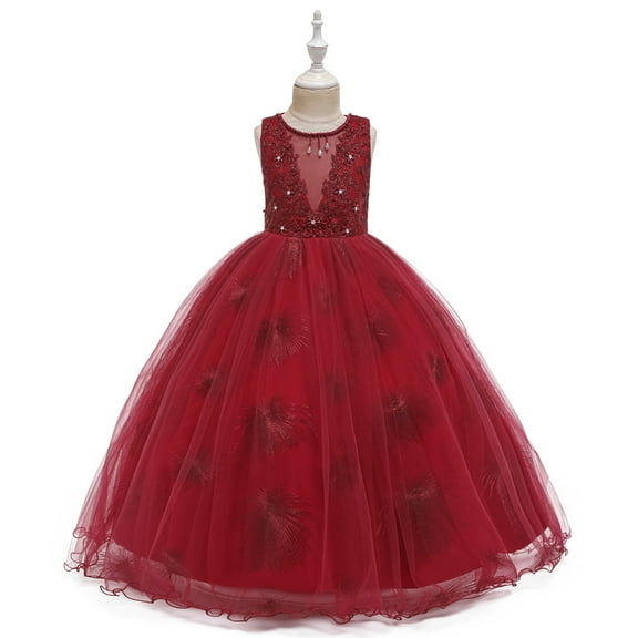 WOLLED Baby Kids Girls Long Princess Dress Toddler Tulle Party Wedding Formal Dress Little Girls Sleeveless Tutu Gown for 3-12years
