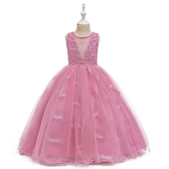 WOLLED Baby Kids Girls Long Princess Dress Toddler Tulle Party Wedding Formal Dress Little Girls Sleeveless Tutu Gown for 3-12years