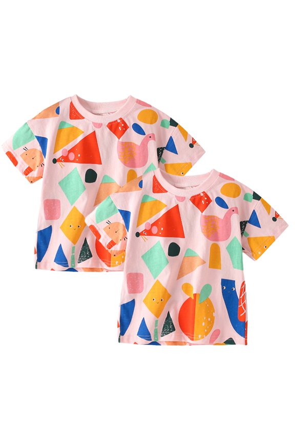 Baby Kids Girls Short Sleeve Tees Shirt Prints Crewneck T-Shirt for 1-8 Years Toddler Cotton Casual Pullover Shirt