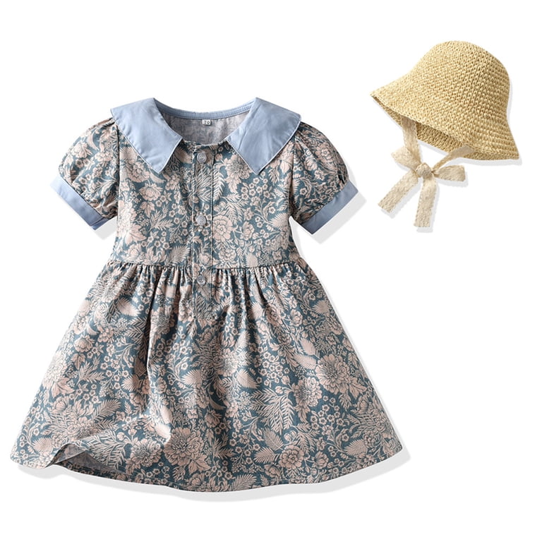 Wolled Baby Newborn Girls Lape Floral Dress Toddler Summer Princess Dress Vintage Peter Pan Collar Dresses with Hat Wolled Baby Newborn Girls Lape Floral Dress Toddler Summer Princess Dress Vintage Peter Pan Collar Dresses with Hat