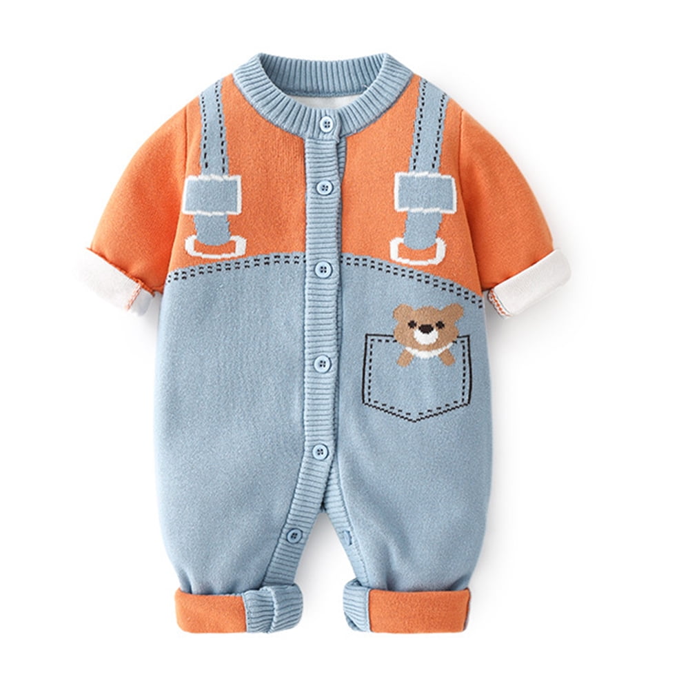 WOLLED Baby Onesies for Newborn Boys Girls Bear prints Bodysuit Jumpsuit for Infant Fall Winter Bodysuit Outfit Knit Cotton Romper Warm Onesies 2-21M