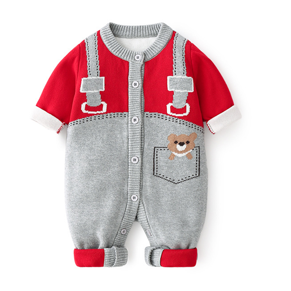 WOLLED Baby Onesies for Newborn Boys Girls Bear prints Bodysuit Jumpsuit for Infant Fall Winter Bodysuit Outfit Knit Cotton Romper Warm Onesies 2-21M