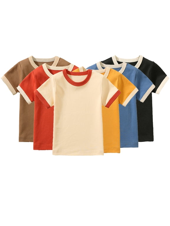 Baby Summer Crew Neck T-Shirt Toddler Short Sleeve Solid Color Tees Shirts Basic Pure Cotton Shirts Tops for Boys Girls 2-6 Years Old