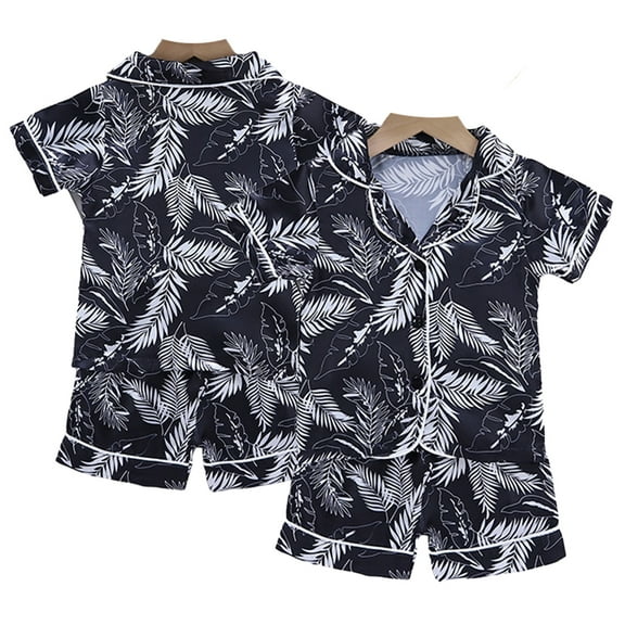 WOLLED Baby Toddler Boy Girls Satin Silk Pajamas Set ,Summer Sleepwear Loungewear, Cartoon Printing Short Sleeves Jammies 2PCS Outfit for 1-5 T