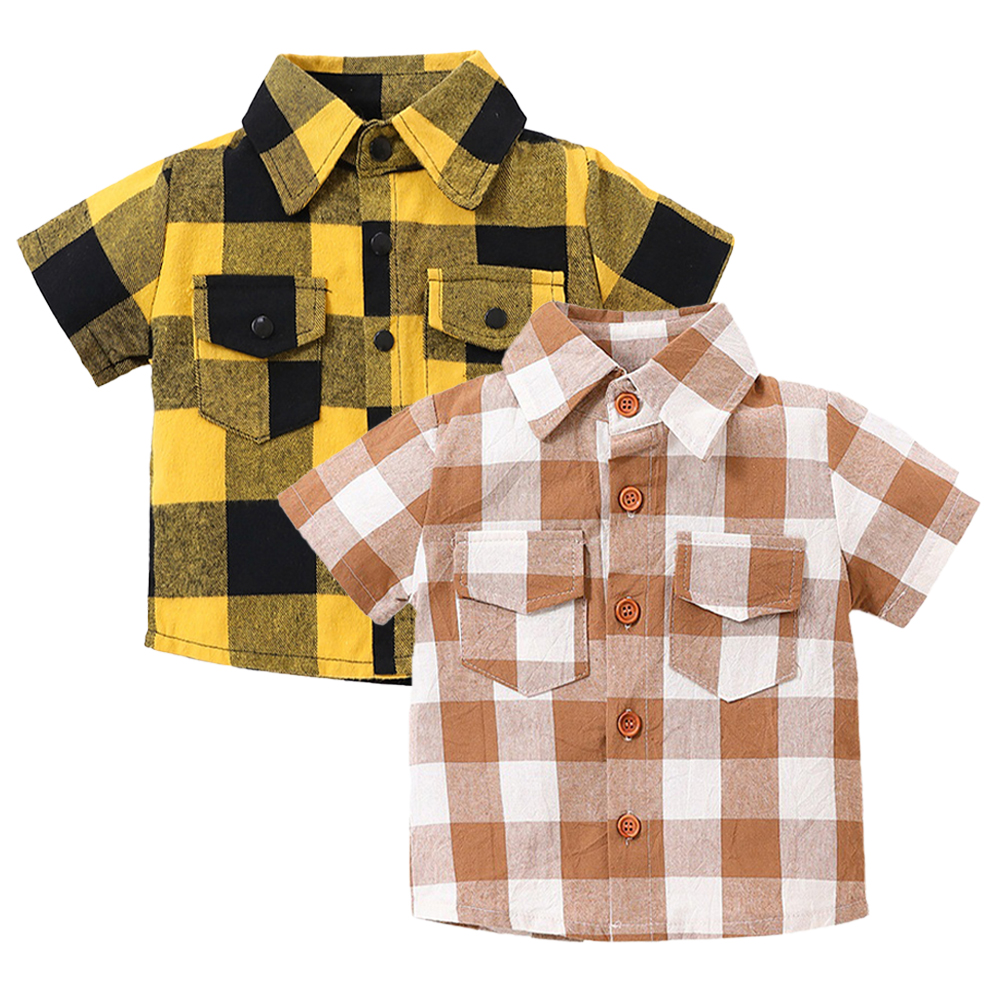 WOLLED Baby Toddler Boys Short Sleeve Plaid Shirt Summer Button down ...