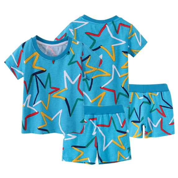 WOLLED Baby Toddler Boys Summer Cartoon Printed T Shirt Short Sleeve Shorts Sets Kids Round Neck Sports Shorts Two Piece Indoor Outdoor Cotton Wear Shorts Outfit for 2-7Y
