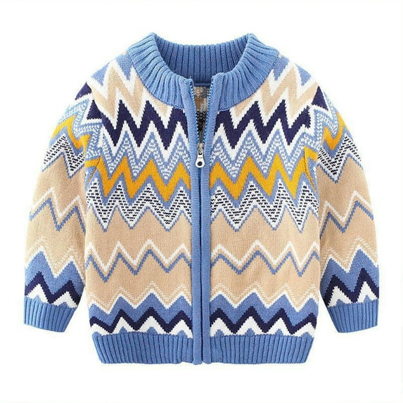 WOLLED Baby Toddler Cardigan Sweater Boys Girls Long Sleeve Kids Knit Cardigan Crewneck Casual Zipper Closure Tops Outwear for 1-10 Years Old