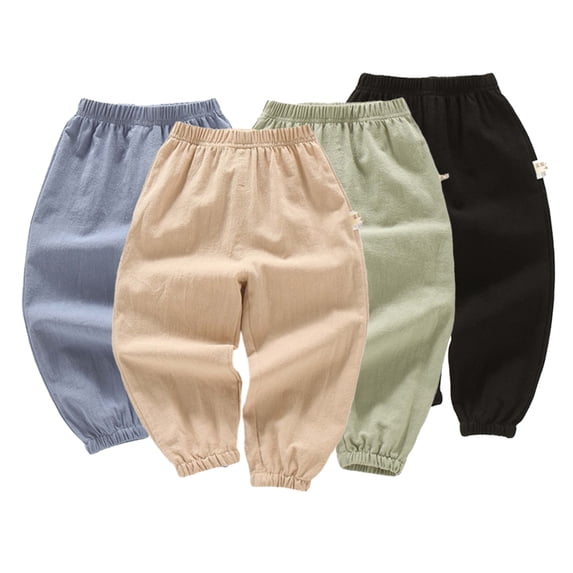 WOLLED Baby Toddler Cotton Linen Casual Pants for Girls Boys Solid Color Long Bloomers Loose Harem Sweatpants 1-5T Spring Summer Casual Trousers Elastic Waist Casual Joggers