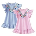 thumbnail image 1 of WOLLED Baby Toddler Girl Summer Striped Dress Linen Ruffle Sleeveless Casual Dresses Kids Summer Sundress Beach Onesies Skirt for 1-8 Years Old, 1 of 10