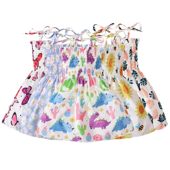 WOLLED Baby Toddler Girls Dresses Summer Casual Sleeveless Strap Dress Skirt Floral Princess Sundress Beachwear 1-5Y