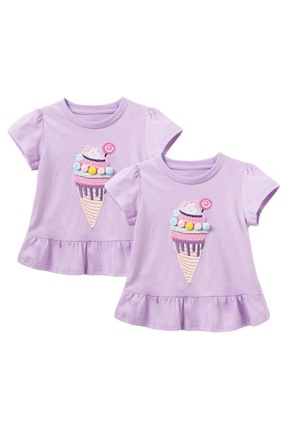 Baby Toddler Short Sleeve T-Shirt for Girls,Kids 100% Organic Cotton Cartoon Tee Casual Crew Neck Tees Shirts,Size 1-8T