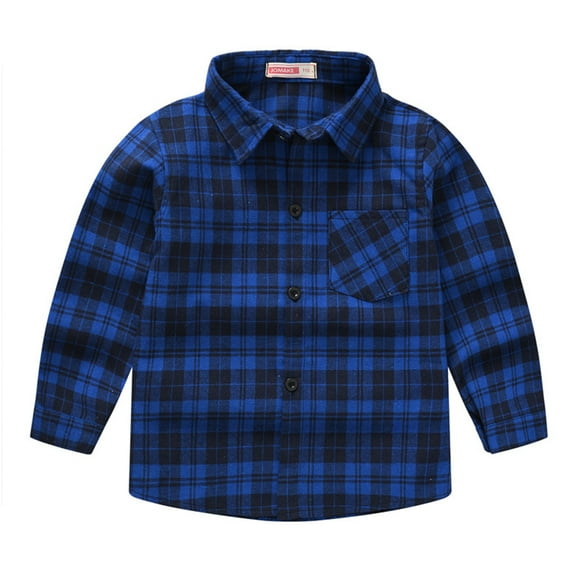 WOLLED Boys Girls Casual Long Sleeve Plaid Shirt Kids Toddler Button down Lapel T-Shirt Tops Youth Fashion Versatile Tees Tops for 1-12Y