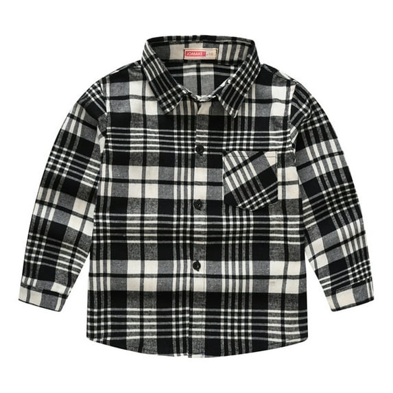 WOLLED Boys Girls Casual Long Sleeve Plaid Shirt Kids Toddler Button down Lapel T-Shirt Tops Youth Fashion Versatile Tees Tops for 1-12Y
