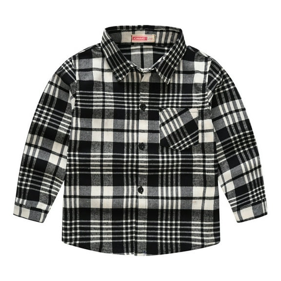 WOLLED Boys Girls Casual Long Sleeve Plaid Shirt Kids Toddler Button down Lapel T-Shirt Tops Youth Fashion Versatile Tees Tops for 1-12Y