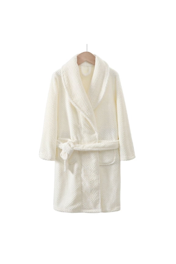 Boys Girls Flannel Robe 5-15T Kids Soft Long Bathrobe Youth Thickened Bath Towel Sleepwear Lapel Jumpsuit Pajamas Waistband