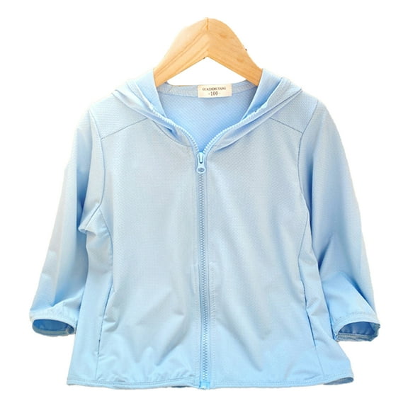 WOLLED Boys Girls Ice Silk Sun Shirt Kids Toddler Hooded Sun Protection Jacket 2-12Y Youth Long Sleeve Beach Clothing Lightweight Breathable New Models Rash Guard