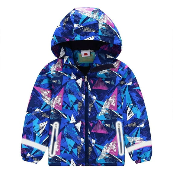 WOLLED Boys Girls Rain Jackets Toddler Waterproof Hooded Raincoats for 3-10 Years Old Fleece & Lining Hooded Windbreaker