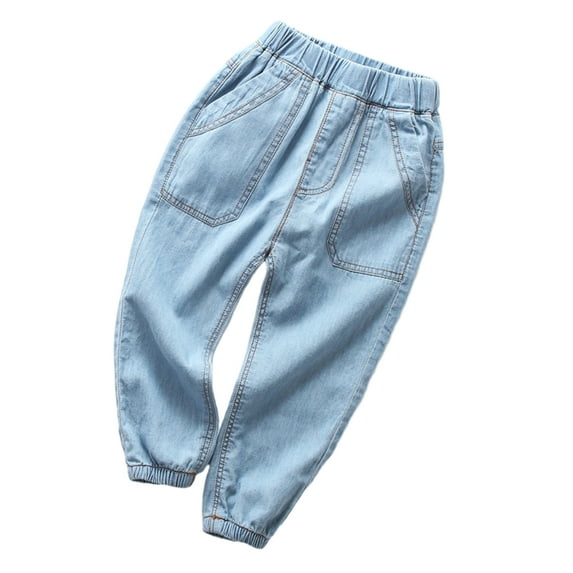 WOLLED Boys Jeans Trousers for Teen Denim Sweatpants 2-10Y Kids Summer Fashion Slimmer Denim Pants Elastic Trousers Drawstring Elastic Waist Pockets Trousers