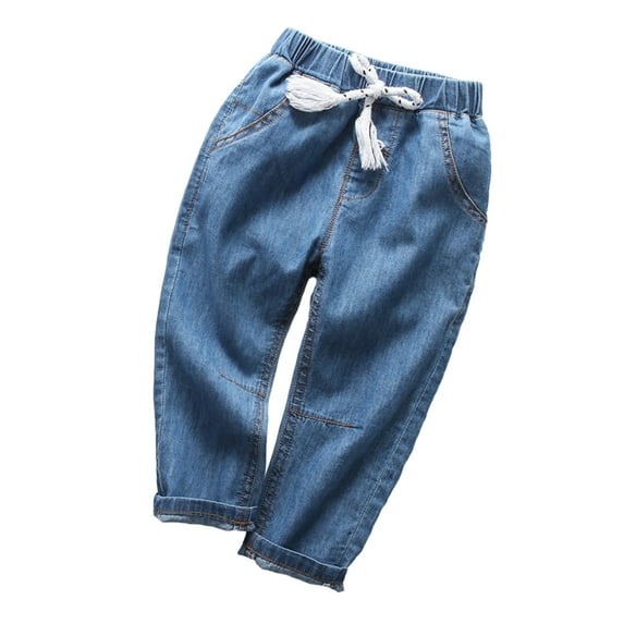 WOLLED Boys Jeans Trousers for Teen Denim Sweatpants 2-10Y Kids Summer Fashion Slimmer Denim Pants Elastic Trousers Drawstring Elastic Waist Pockets Trousers