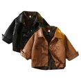 thumbnail image 1 of WOLLED Boys Lapel Leather jacket 1-12Y Kids Toddler Casual Coats Baby Button Jacket, 1 of 10