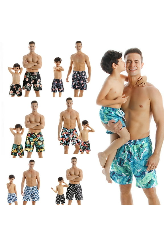 Family Matching Swimsuit Father and Son Floral Print Beachwear Pants Daddy and Me Swimming Elastic Shorts