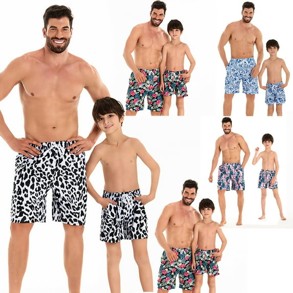 WOLLED Family Matching Swimwear Father Son Matching Swim Trunks Print Parent-Child Summer Beachwear Bathing Suit Elastic Shorts