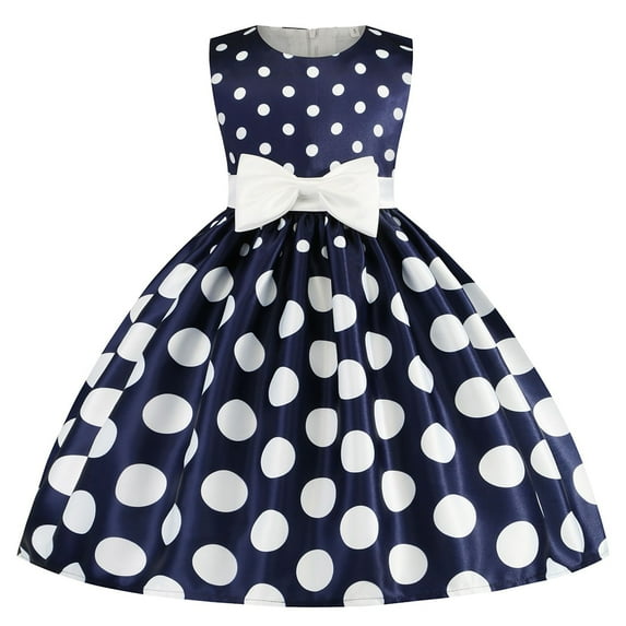 WOLLED Flower Girl Princess Dresses Kids Baby Summer Sleeveless Polka Dot Party Gown Toddler Bowtie Birthday Dress for 2-8 Years
