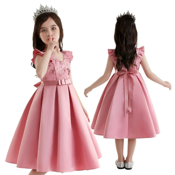 WOLLED Flower Girls Ruffles Satin Dress Toddler Vintage Sequins Wedding Bridesmaid Party Holiday Dresses Kids Formal Pageant Gown Baby Special Occasion Dress Princess Dresses 2-10T