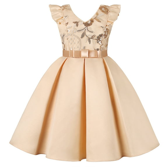 WOLLED Flower Girls Ruffles Satin Dress Toddler Vintage Sequins Wedding Bridesmaid Party Holiday Dresses Kids Formal Pageant Gown Baby Special Occasion Dress Princess Dresses 2-10T