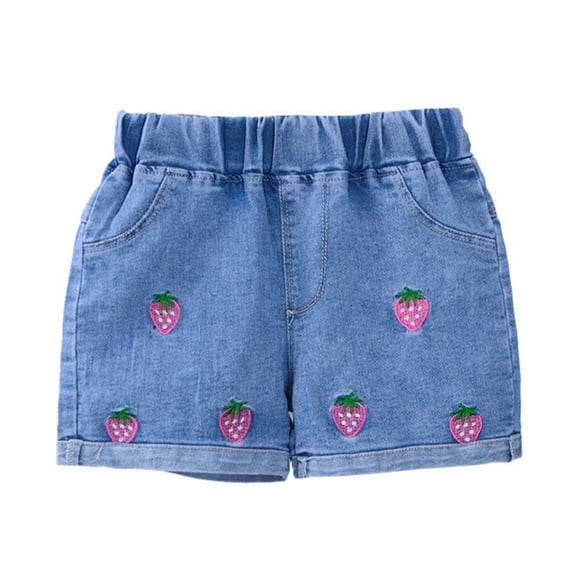 WOLLED Girl Denim Shorts Pants for Kids Baby Pure Colour Shorts 1-6Y Toddler Fashionable Elastic Denim Shorts Girl Cotton Elastic Jeans Shorts